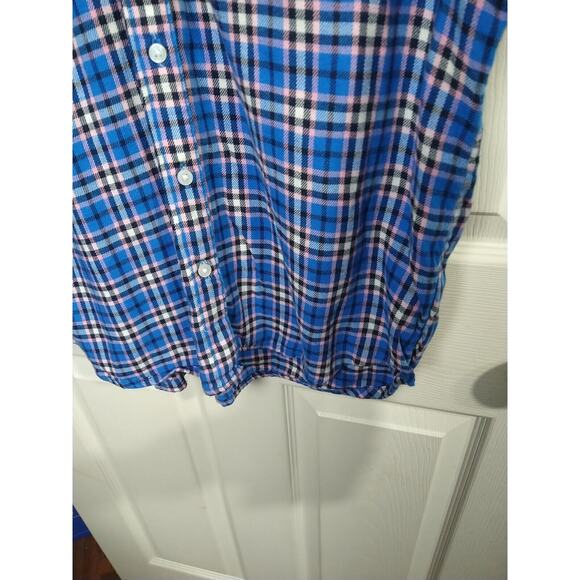 Gap Woman M Shirt Plaid Boyfriend Fit Blue Casual Collared Button Flannel - Picture 6 of 8